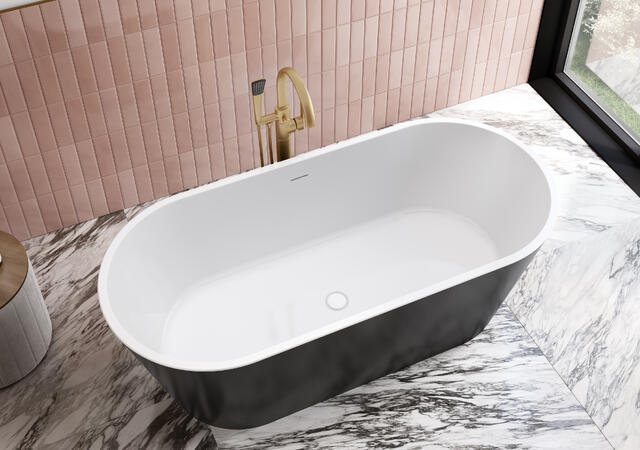 Maax Chorale 67 x 31 Acrylic Freestanding Bathtub in White with Black Skirt and Center Drain 