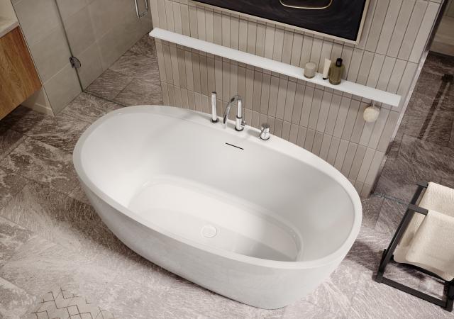Maax Hatto 5932 Acrylic Freestanding Bathtub in Glossy White with Center Drain