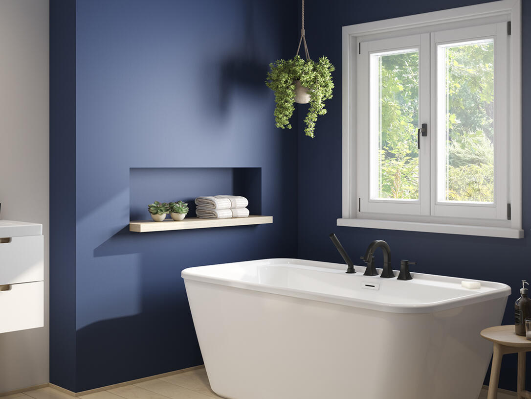 Maax Kai 58 x 32 AcrylX Freestanding Bathtub in White with White Skirt and  Center Drain