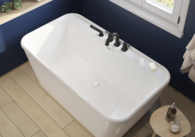 Maax Kai 58 x 32 AcrylX Freestanding Bathtub in White with White Skirt and  Center Drain