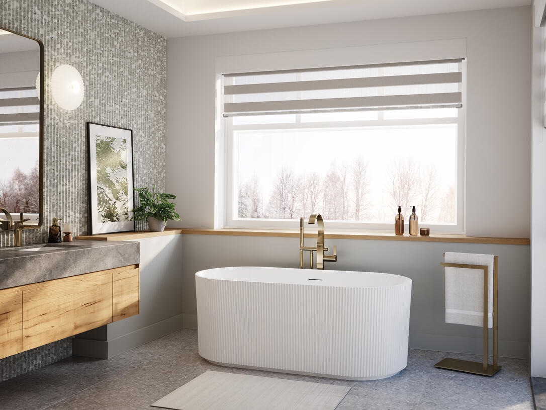 Maax Tori 5932 Acrylic Freestanding Bathtub in White with Center Drain