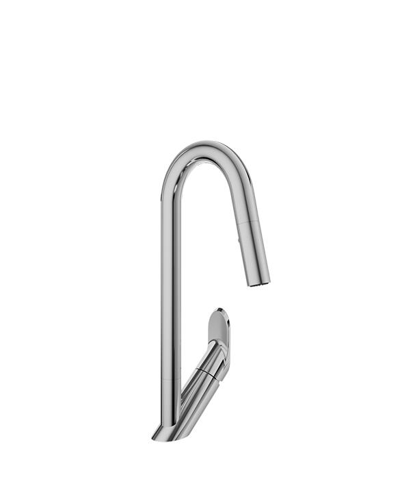 single-hole kitchen faucet with 2- function pull down