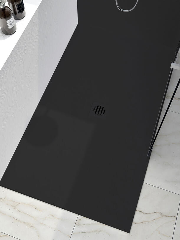 Zitta Shower Base Slate 60 x 32, In A Corner, Wall On The Right Side, In Black