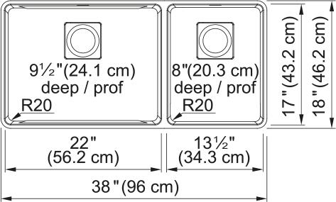 Franke Pescara double bowl kitchen sink dimensions