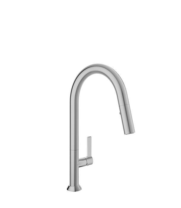High single-hole kitchen faucet with 2 function pull down spray