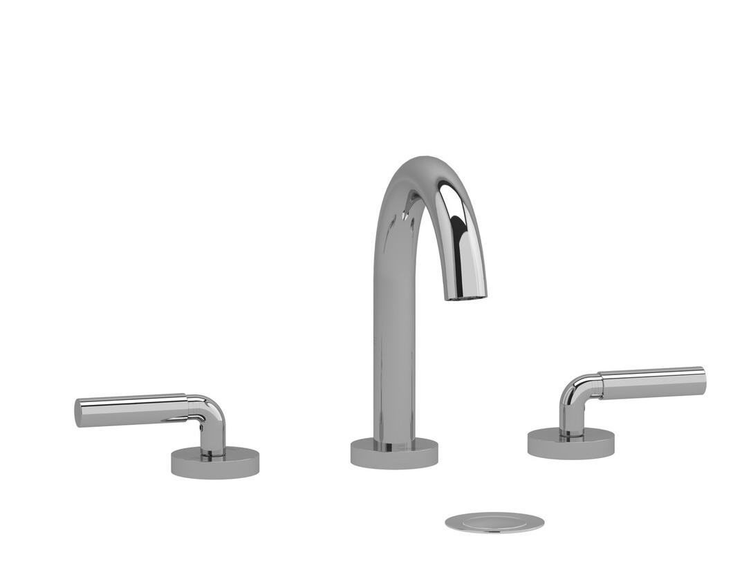 Riobel Riu widespread lavatory faucet in chrome with C-spout and lever handles